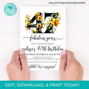 Floral 47th Birthday Invitation Template: Elegant Printable (Digital Download)