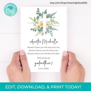 Descargar poema de madrina editable para imprimir, propuesta de madrina con cruz floral, descarga instantánea, poema de madrina