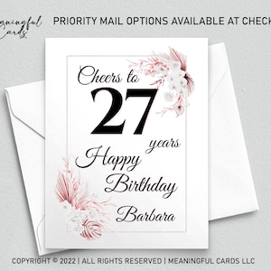 Carte d'anniversaire personnalisée, Carte d'anniversaire personnalisée à 27 ans, Carte d'anniversaire bohème, Carte d'anniversaire personnalisée