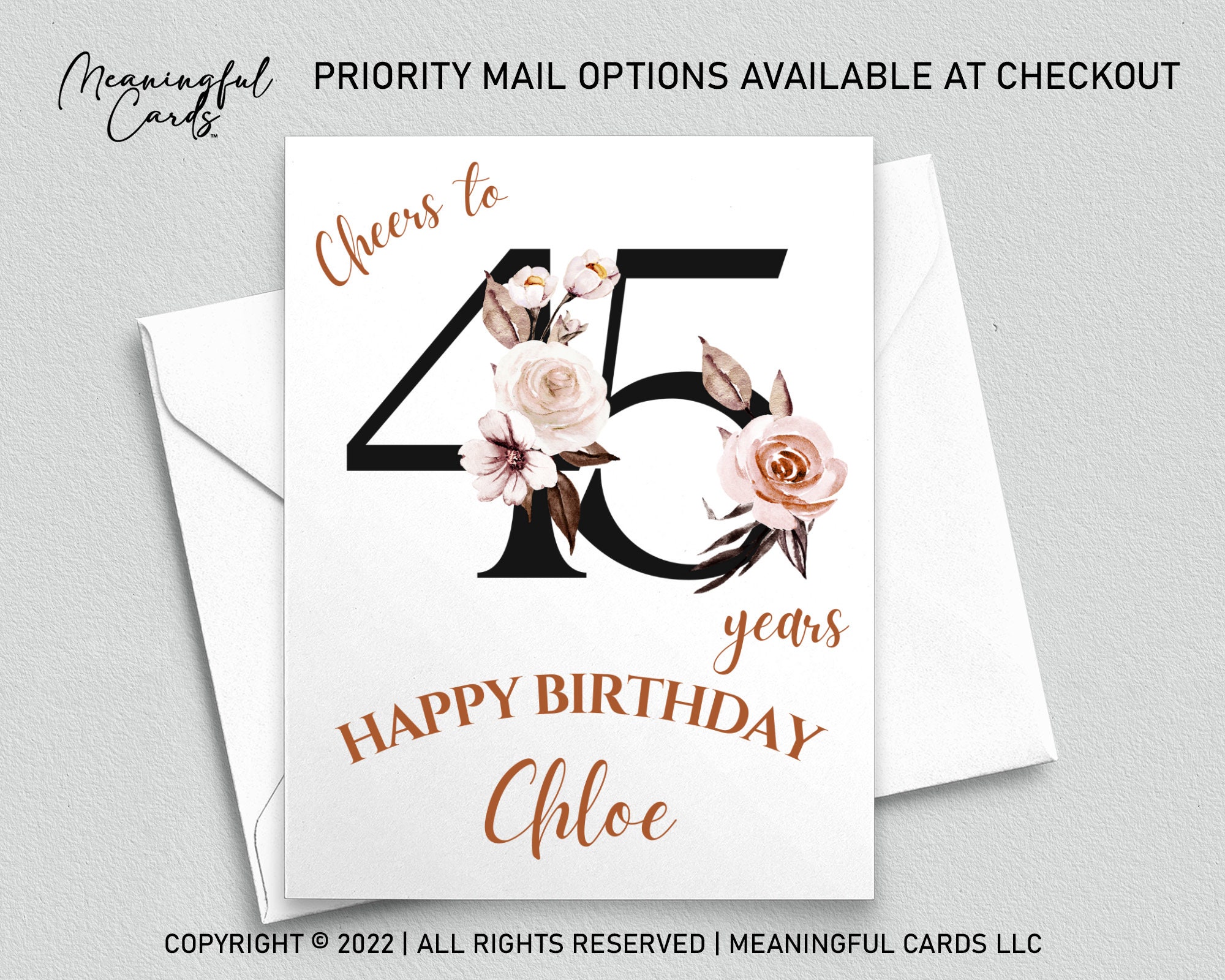 Personalized 45th Birthday Card, Floral Design - Etsy