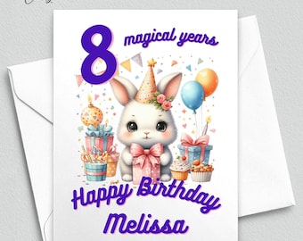 Personalized Girl Birthday Card, Bunny Rabbit Birthday Card, Handmade Happy Birthday Card for Girls, Easter Birthday