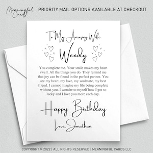 Carte d'anniversaire personnalisée pour femme, cadeau d'anniversaire pour elle, carte de femme, carte de 1er anniversaire de mari, Noël de femme