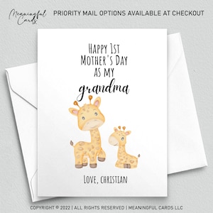 Happy First Mothers Day Card for Grandma from Baby, Happy 1st Mother's Day Card for Grandma from Child Personalized Card Giraffe, Nana Gigi