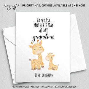 Bonne première carte de fête des mères pour grand-mère et bébé, bonne 1ère carte de fête des mères pour grand-mère et enfant, carte personnalisée girafe, mamie gigi