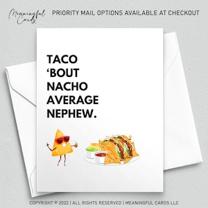 Taco 'Bout Nacho moyen neveu / Jolie carte drôle pour neveu / Cartes ringard / Cartes ringard
