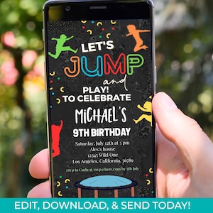 Editable Jump Party Birthday Invitation Template, Electronic Invite, Jump Party Invite, Jumping Theme Digital Invitation Phone