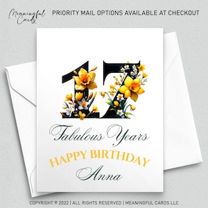 Conception florale personnalisée de carte de 17e anniversaire, carte de 17e anniversaire personnalisée avec des fleurs