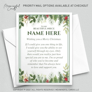 Carte de Noël personnalisée nièce pour ma nièce de tante / oncle