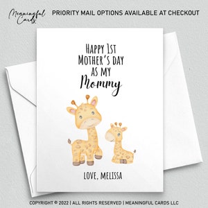 Bonne première carte de fête des mères pour maman et bébé, bonne 1ère carte de fête des mères pour maman et enfant, carte personnalisée, girafe
