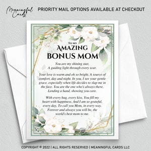 Carte sentimentale pour maman en prime, carte poème pour la fête des mères, message attentionné pour carte d'anniversaire de maman en prime, verdure, fleurs blanches, fleurs vertes