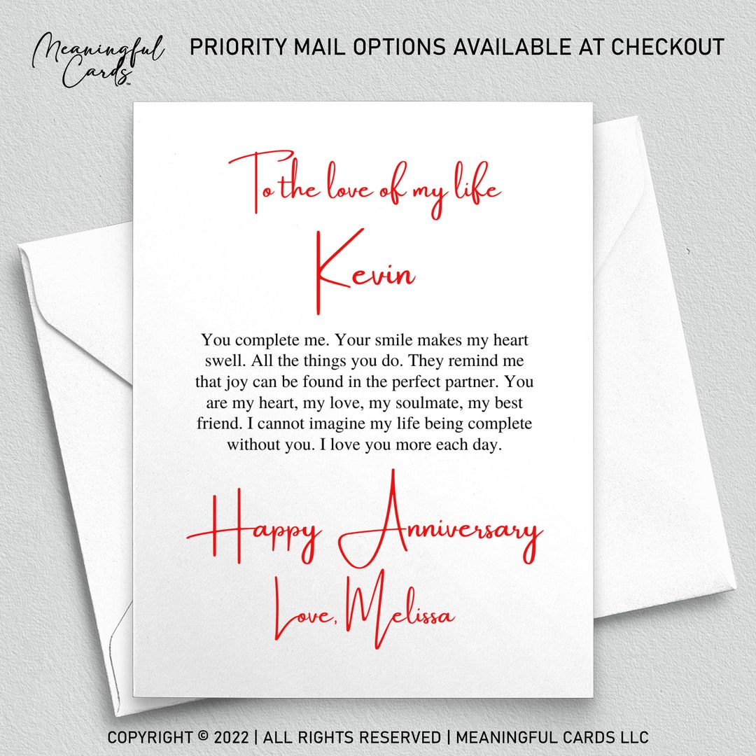 Personalized Anniversary Card, Romantic Gift for Husband or Wife - Etsy