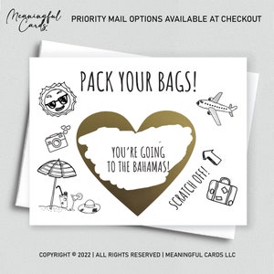 Faites votre valise, carte de voyage surprise, carte à gratter, cadeau de vacances à gratter, carte de voyage surprise, nous partons en voyage