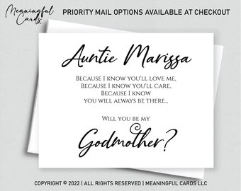 Personalized Will you be my GODMOTHER Card, Godmother Godfather Godparents Asking Card - Customized Card - Clean Script