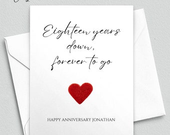 Personalized 18th Anniversary Card with Felt Heart