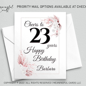 Carte de 23e anniversaire, carte d'anniversaire personnalisée à 23 ans, carte d'anniversaire bohème, carte d'anniversaire personnalisée