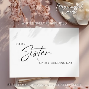 À ma soeur le jour de mon mariage - Carte minimaliste pour soeur le jour du mariage Carte pour soeur