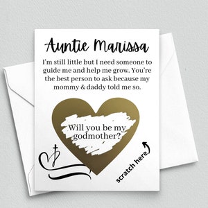 Proposition de marraine, poème carte à gratter - carte personnalisée Serez-vous ma marraine - carte de marraine pour tante