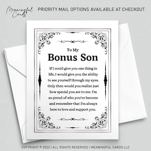 Carte sentimentale pour beau-fils bonus de la belle-mère et beau-père avec un message significatif, carte bienveillante pour beau-fils bonus