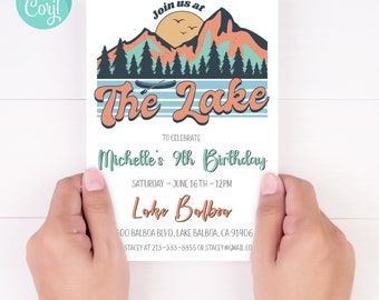 Lake Birthday Party Invitation, Summer Water Theme (Digital Download)