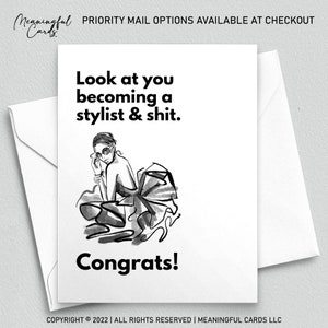 Carte de remise des diplômes pour nouveau styliste, carte de remise des diplômes pour créateur de mode diplômé, coiffeur, tu deviens styliste et merde