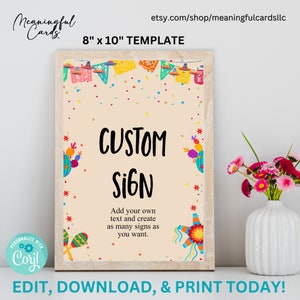 Enseigne personnalisée modifiable Taco Bout Fiesta Cactus Fiesta Decor Pinata Table signe Decor mexicain Télécharger modèle Corjl imprimable 8 x 10 - 0100