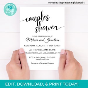 Editable DIY Modern Minimalist Couples Shower Invitation Template, Elegant Couples Shower Invite, Engagement Party Invitation