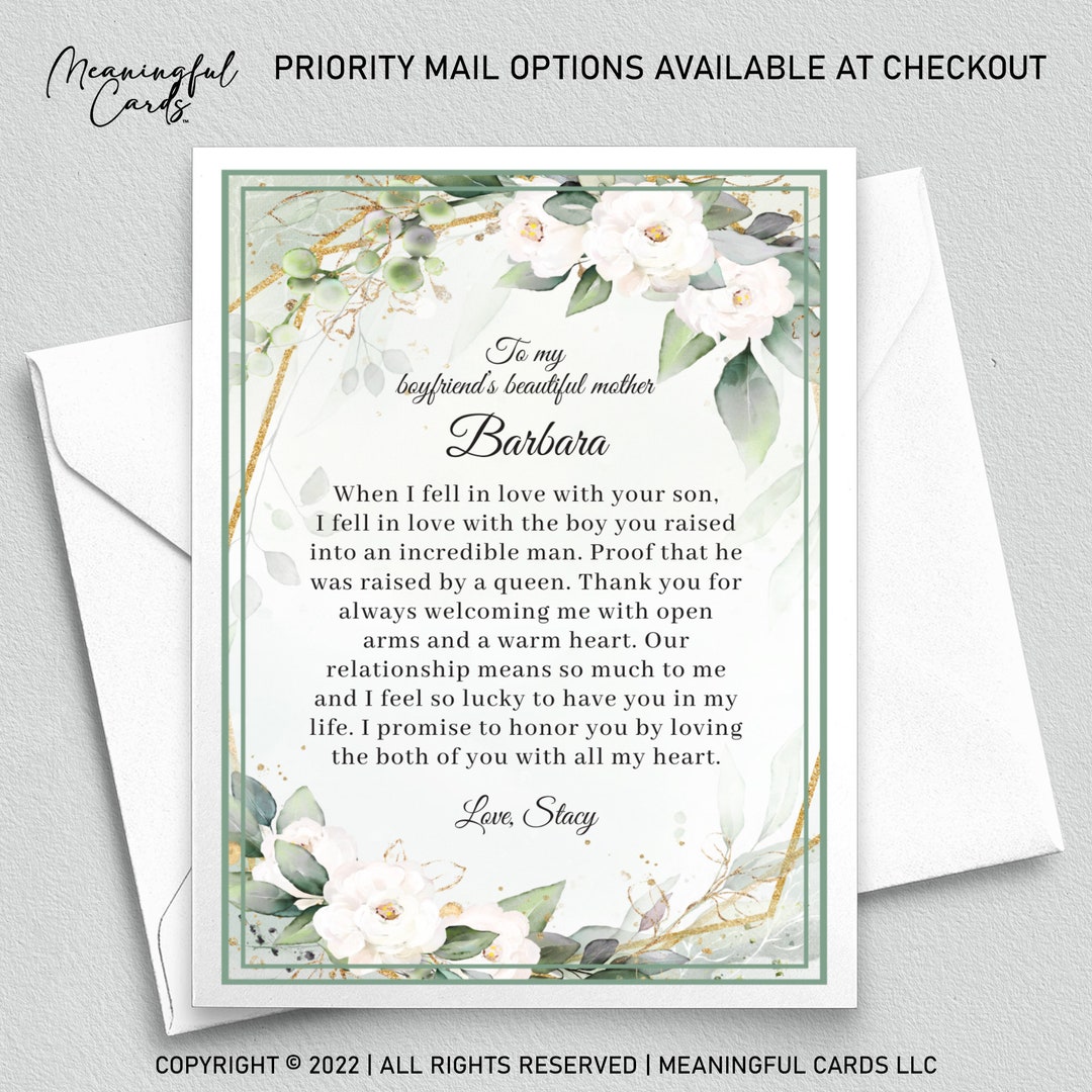 Personalized Card for Boyfriend's Mom, Sentimental Thoughtful Boyfriend Mom Card, Customized