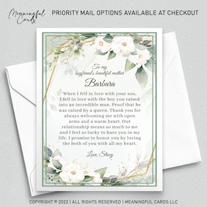 Carte personnalisée pour la maman d'un petit ami, carte sentimentale et attentionnée pour maman, carte signifiante personnalisée verdure, fleurs florales