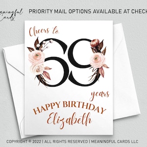 Carte d'anniversaire personnalisée pour votre 69e anniversaire, Carte d'anniversaire personnalisée pour vos 69 ans, Carte d'anniversaire bohème, Carte d'anniversaire personnalisée