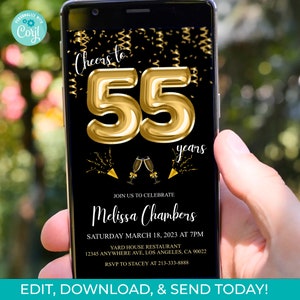55歳の誕生日招待状 編集可能 55歳の招待状 オンラインで送信 編集可能な55歳のデジタル招待状 即時ダウンロード DIY