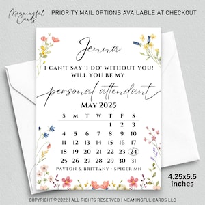 Carte de proposition d'accompagnateur personnel, calendrier "Retenez cette date" fleurs sauvages, carte d'accompagnateur personnel, serez-vous mon accompagnateur personnel ? Carte personnalisée
