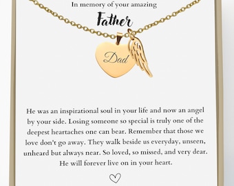 Memorial Necklace for Daughter: Stainless Steel Dad Heart & Angel Wing