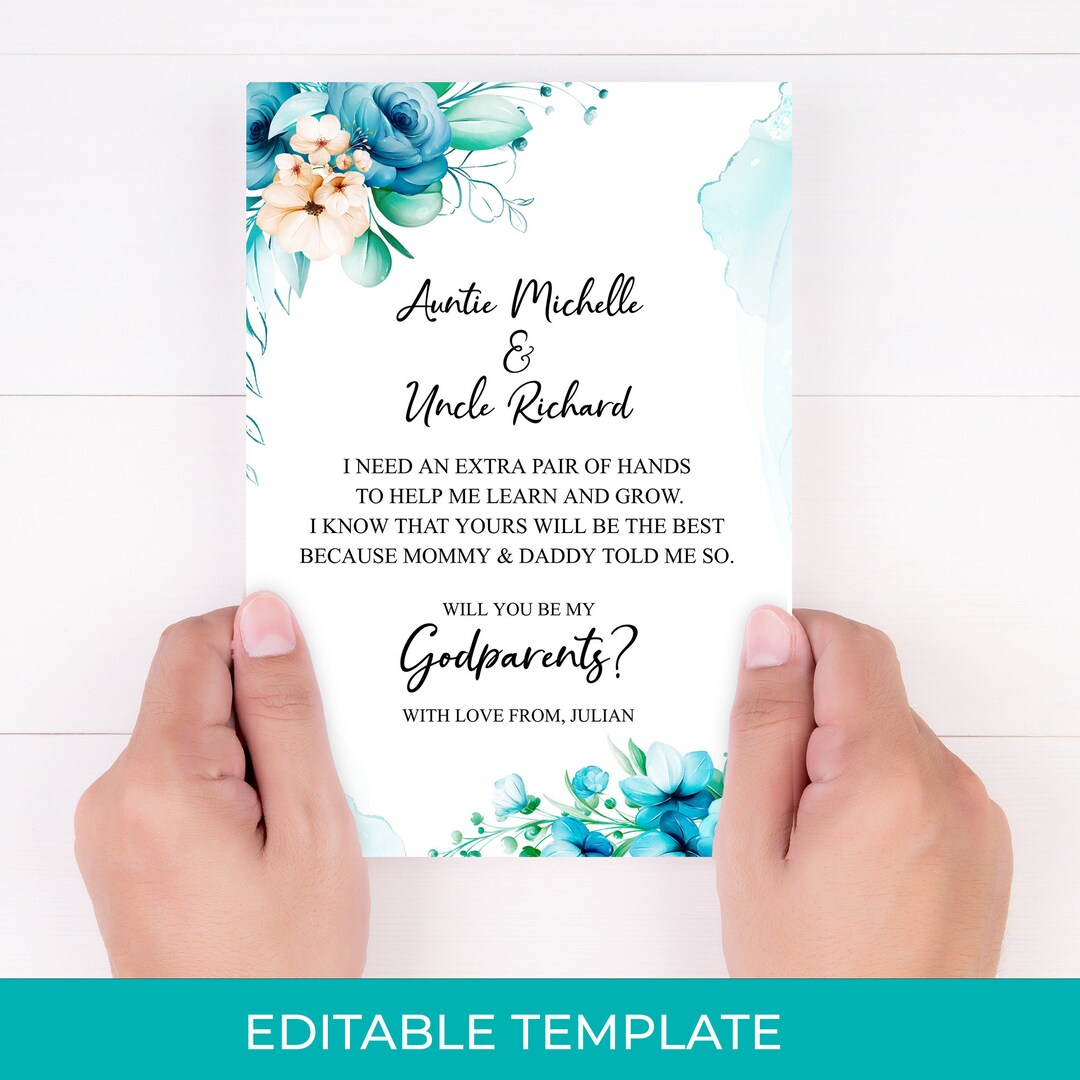 EDITABLE Will You Be My Godparents Printable Download, Godparents Card ...
