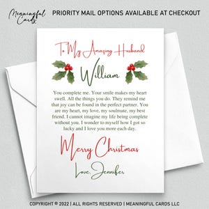 Carte de Noël personnalisée pour mari, cadeau d'anniversaire pour lui, carte d'anniversaire de mari, carte de 1er anniversaire de femme Noël