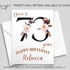 73rd Birthday Card Personalized Birthday Card, Cheers to 73 Years Custom Birthday Card, Boho Birthday Card, Customized Birthday Card