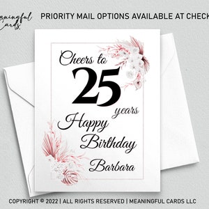 Carte d'anniversaire personnalisée, Carte d'anniversaire personnalisée 25 ans, Carte d'anniversaire bohème, Carte d'anniversaire personnalisée