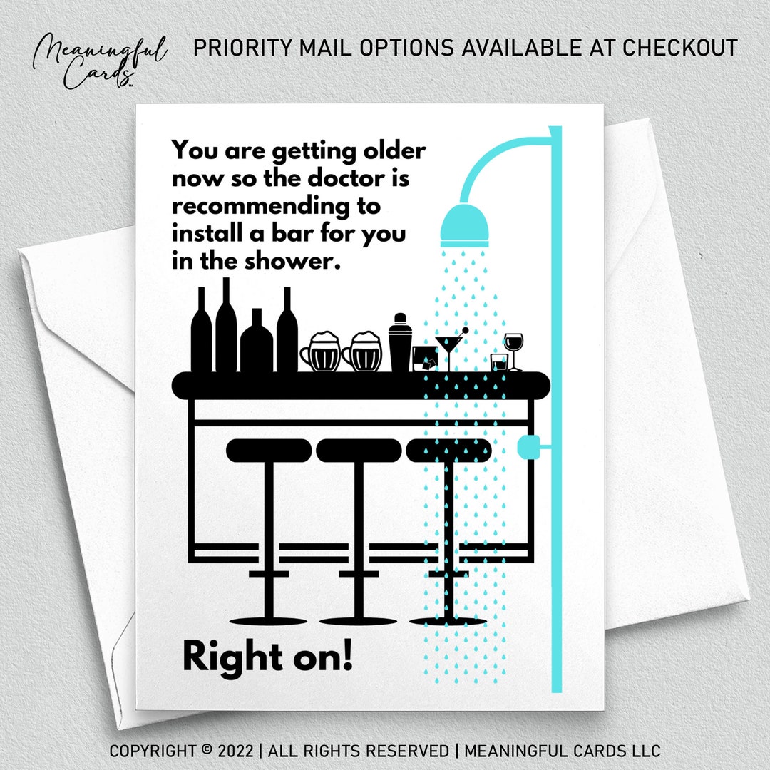 Funny Birthday Card for Him, Install a Bar in the Shower, Snarky Rude