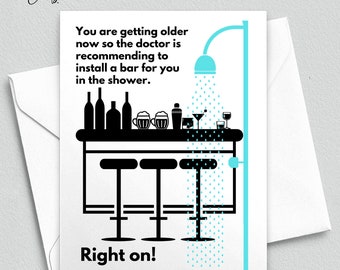 Funny Birthday Card for Him, Install a Bar in the Shower, Snarky Rude Inappropriate Birthday Card