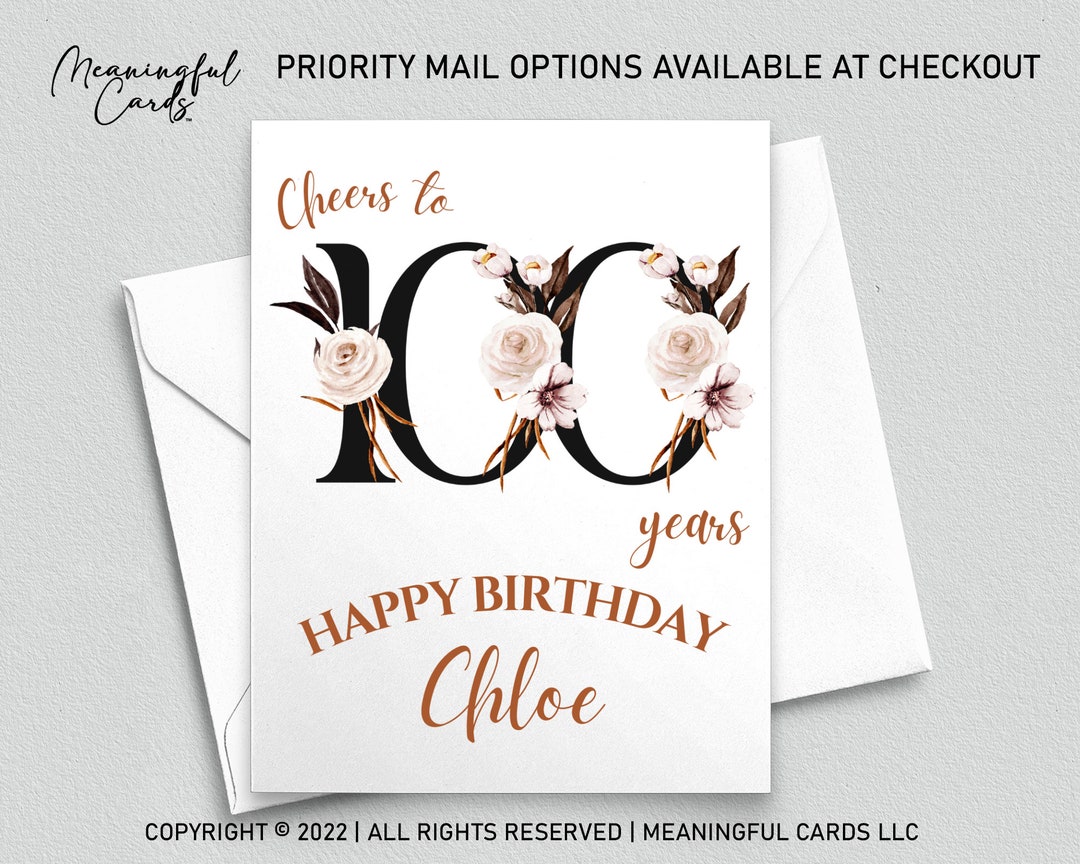 Personalized 100th Birthday Card, Floral Design - Etsy