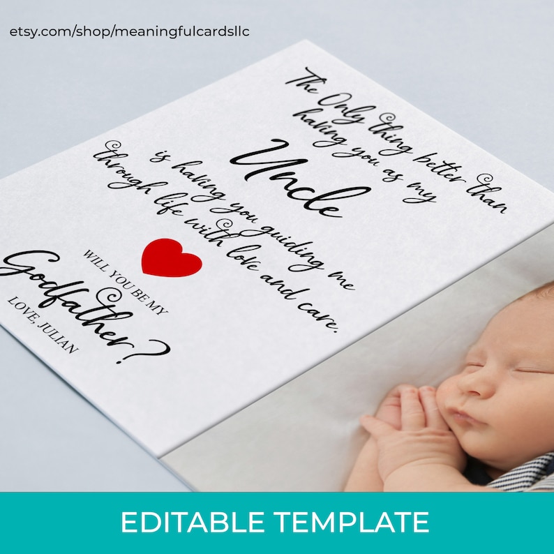 EDITABLE Will You Be My Godfather With Photo Printable - Etsy