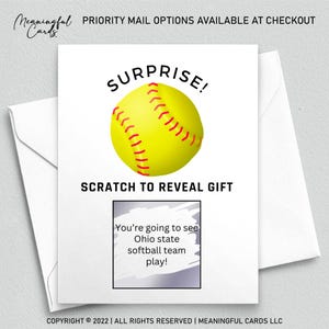 Carte-cadeau personnalisée à gratter pour un match de softball, cadeau personnalisé Billet à gratter, Billet surprise, Carte à gratter pour match de softball, Personnalisé