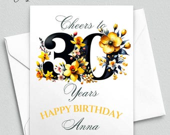 Personalized Floral 30th Birthday Card