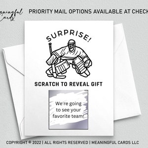 Carte à gratter personnalisée pour un match de hockey de la LNH, cadeau personnalisé Billet à gratter, Billet surprise, Carte à gratter pour match de hockey, Personnalisé
