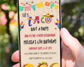 Editable Fiesta Birthday Invitation Template, Electronic Invite, Taco Party Invite, Cactus Mexican Theme Digital Invitation Phone - 0100