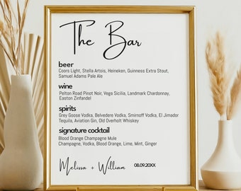 Editable Wedding Bar Menu Template, Minimalist Drink Sign (Digital Download)