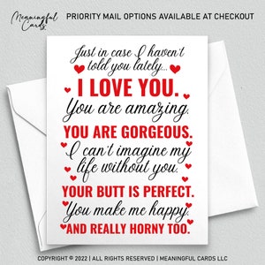 Naughty Love Card - Just in Case I Haven't Told You Lately, Your Are Gorgeous, Your Butt Dick Pussy Boobs Clit - You Make Me Happy Horny Too