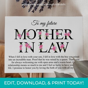 Editável para minha futura sogra para download para impressão, modelo de cartão de dia das mães para casamento de sogra sentimental para download instantâneo
