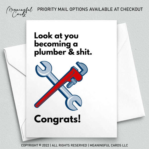 New Plumber, Plumbing School Graduation Card, Graduation Card For Plumber's School, Look At You Becoming A Plumber & Shit