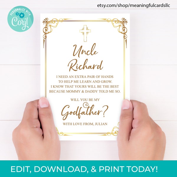 EDITABLE will you be my godfather printable download, godfather card, godfather proposal instant download, godfather poem digital download