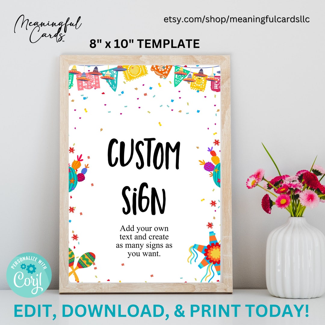 Editable Custom Sign Fiesta Cactus Sign Fiesta Decor Pinata Table Sign ...